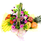 Gourmet Fruit Basket - Pink and Purple Flowers