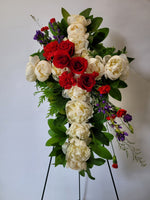 Funeral Cross Sympathy -White & Red flowers