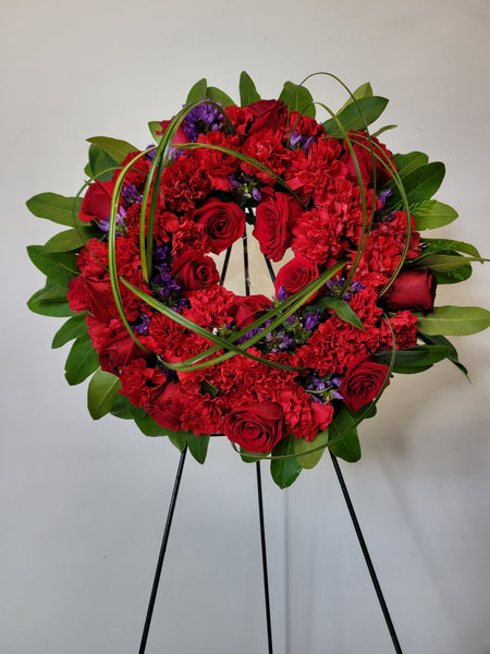 Sympathy Wreath - Red and Purple flowers