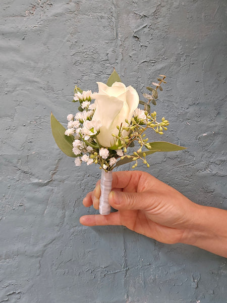 Boutonniere---Rustic white