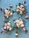 Wedding set/Romantic Peach——Bridal bouquet, Bridesmaids bouquet, Boutonnière