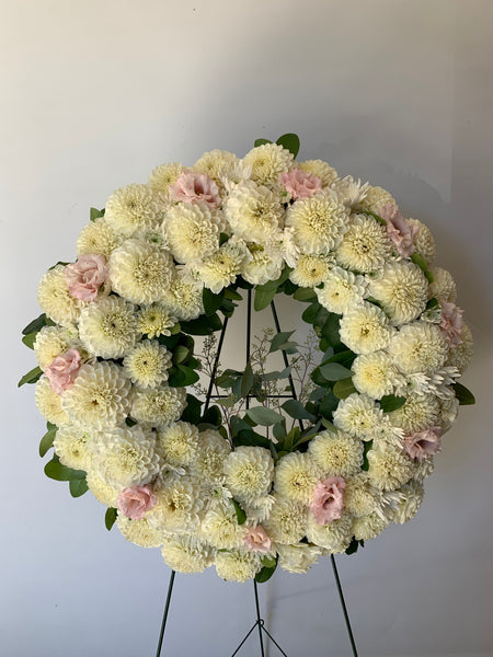 Sympathy Wreath - White and Light Pink flowers