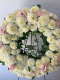 Sympathy Wreath - White and Light Pink flowers