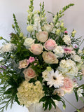 White and Light Pink Flowers Sympathy Arrangement