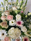 White and Light Pink Flowers Sympathy Arrangement