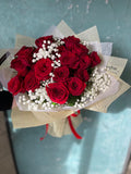 Classic Red Rose & Baby’s Breath Bouquet