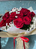 Classic Red Rose & Baby’s Breath Bouquet
