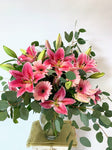 Pink Lilies and Gerberas arrangement in Vase
