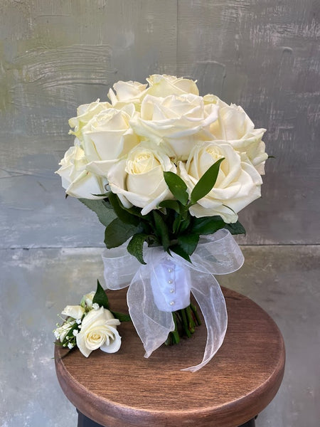 All white rose wedding bouquet