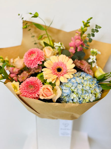Pastel Pink & Blue mixed flowers in the box