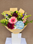 Purple & Blue mixed flowers in the box