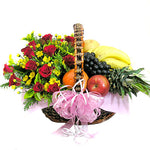 Gourmet Fruit Basket - Red and Yellow Flowers
