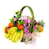 Gourmet Fruit Basket - Pink and Purple Flowers