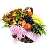 Gourmet Fruit Basket - Red and Yellow Flowers