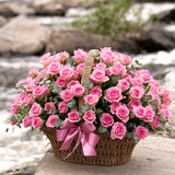 Pink Roses Flower Basket